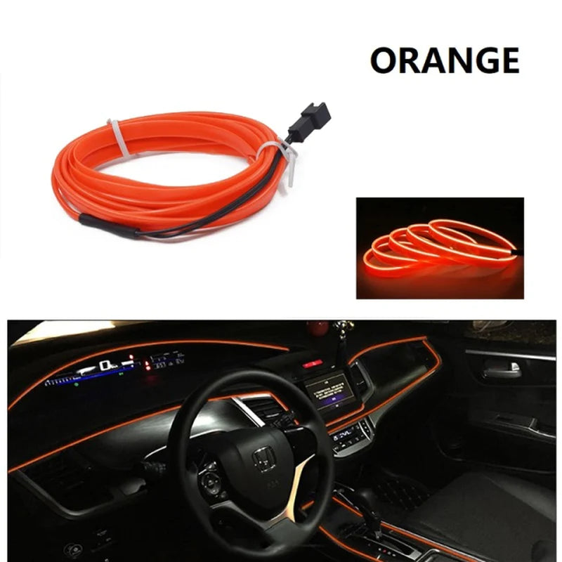 1M/3M/5M Car Interior Led Decorative Lamp EL Wiring Neon Strip for Auto DIY Flexible Ambient Light USB Party Atmosphere Diode