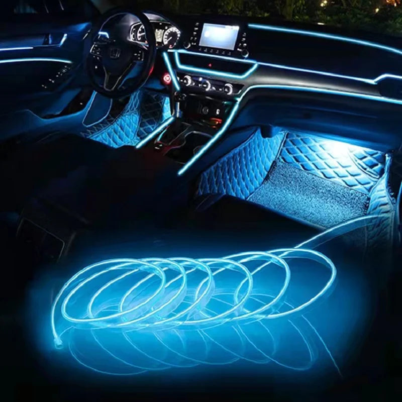 1M/3M/5M Car Interior Led Decorative Lamp EL Wiring Neon Strip for Auto DIY Flexible Ambient Light USB Party Atmosphere Diode