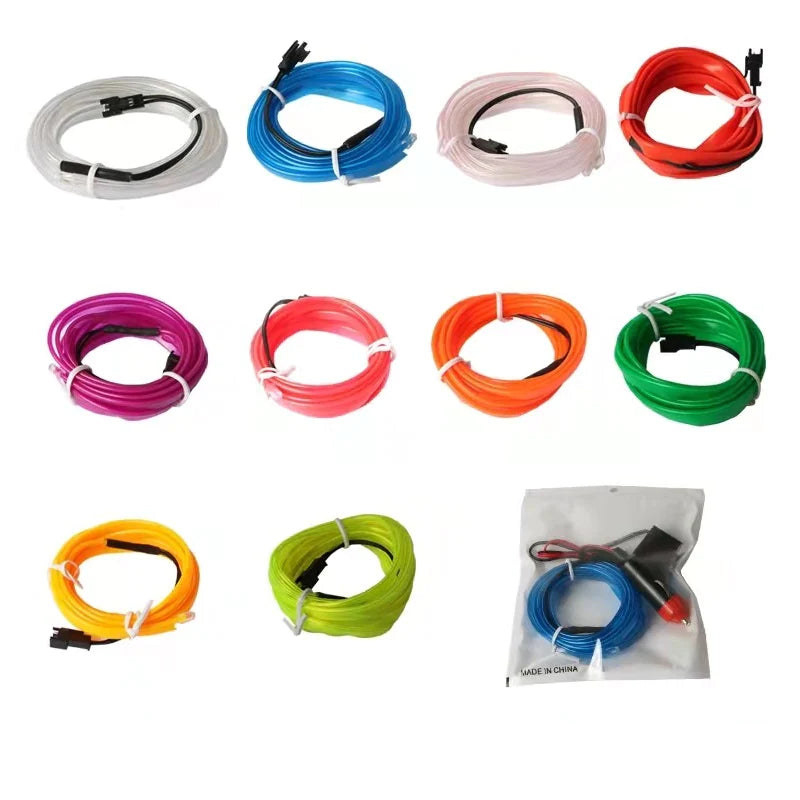 1M/3M/5M Car Interior Led Decorative Lamp EL Wiring Neon Strip for Auto DIY Flexible Ambient Light USB Party Atmosphere Diode