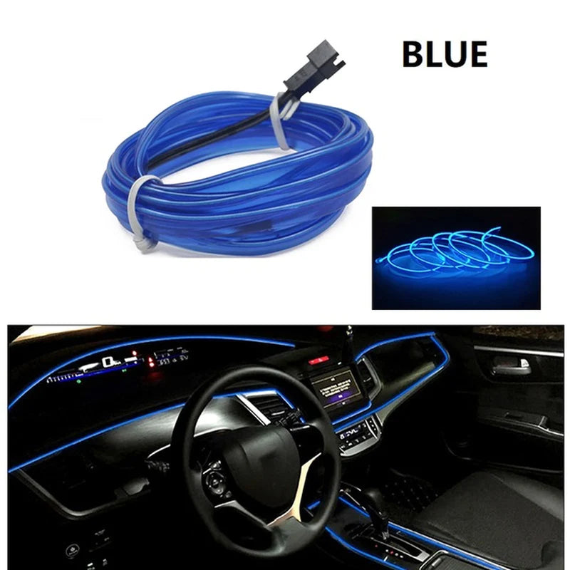 1M/3M/5M Car Interior Led Decorative Lamp EL Wiring Neon Strip for Auto DIY Flexible Ambient Light USB Party Atmosphere Diode