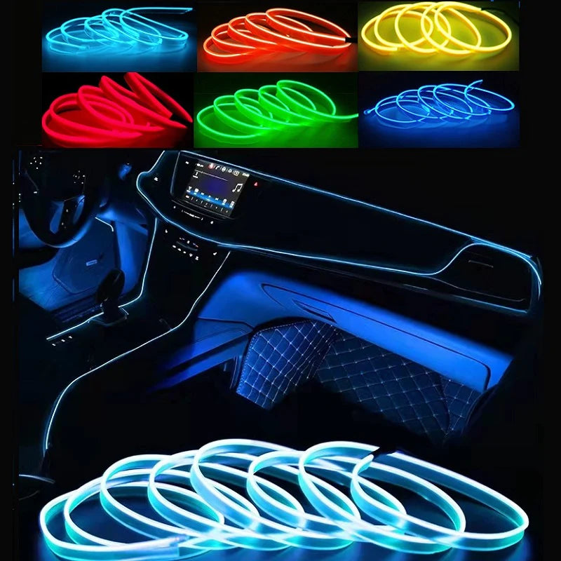 1M/3M/5M Car Interior Led Decorative Lamp EL Wiring Neon Strip for Auto DIY Flexible Ambient Light USB Party Atmosphere Diode