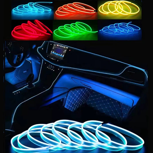 1M/3M/5M Car Interior Led Decorative Lamp EL Wiring Neon Strip for Auto DIY Flexible Ambient Light USB Party Atmosphere Diode